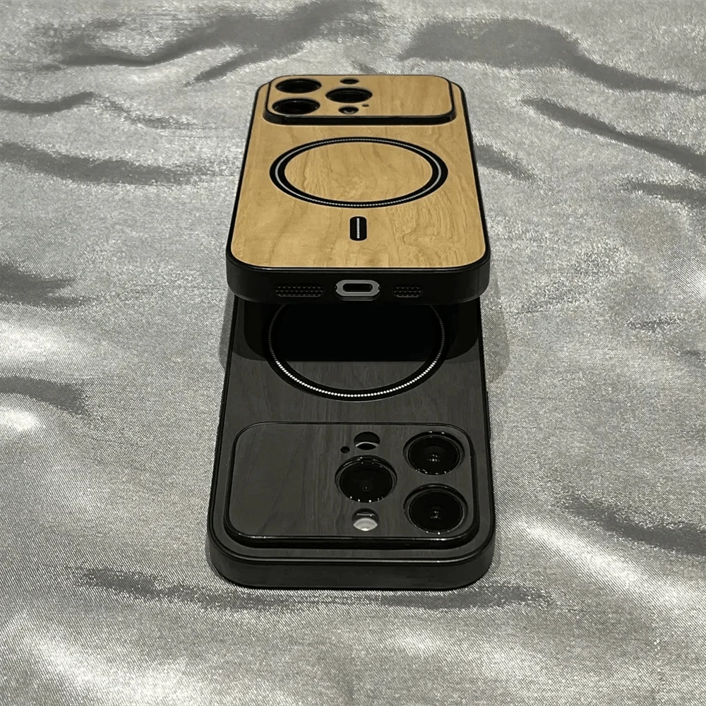 Luxury Wood Grain Shockproof iPhone Case Magsafe