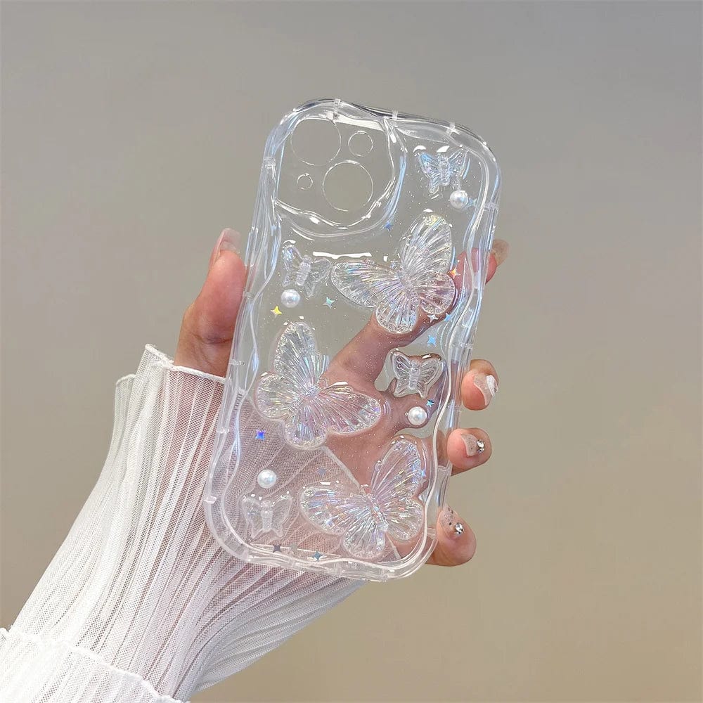 3D Butterfly Crystal Bling Glitter Pearl iPhone Case Vogueen