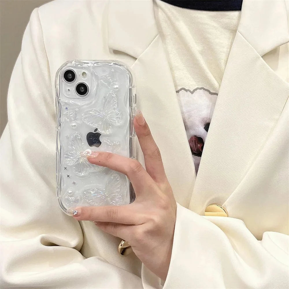 3D Butterfly Crystal Bling Glitter Pearl iPhone Case Vogueen