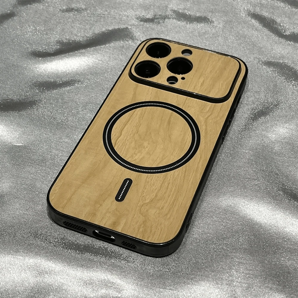 Luxury Wood Grain Shockproof iPhone Case Magsafe