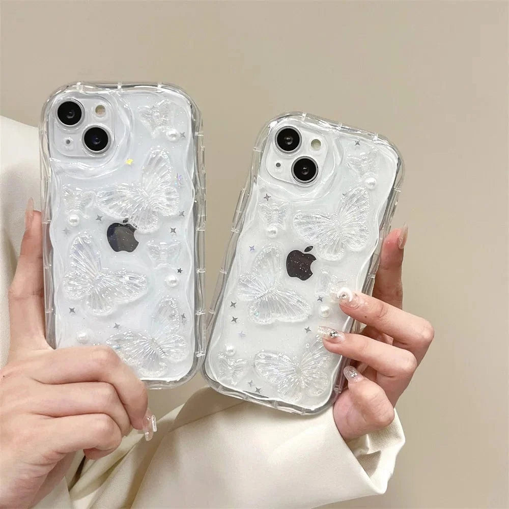 3D Butterfly Crystal Bling Glitter Pearl iPhone Case Vogueen