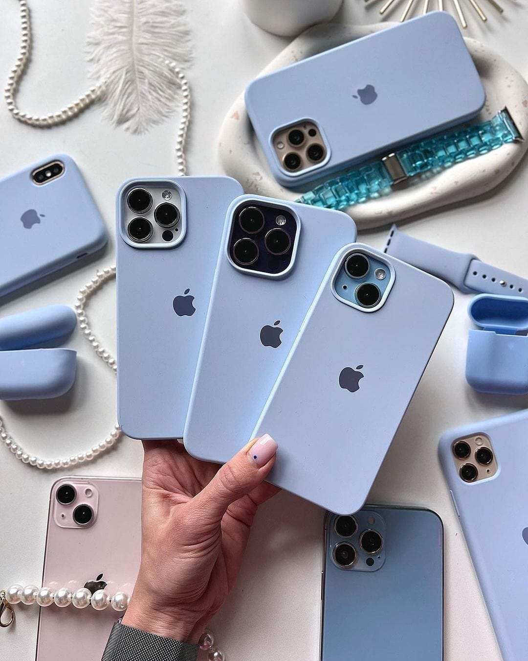 iPhone Silicone Case Sky Blue Full Body Protective Phone Back Cover Apple