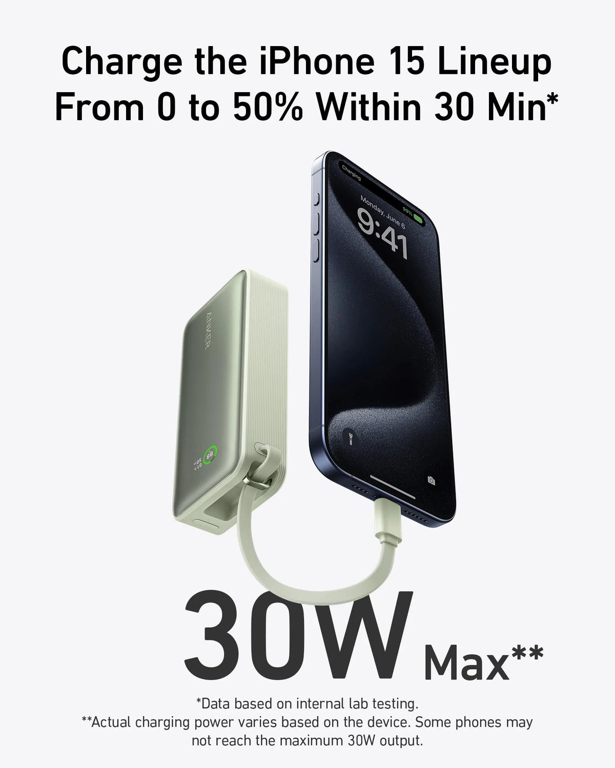 Anker Nano 30W Power Bank with Built-In USB-C Cable