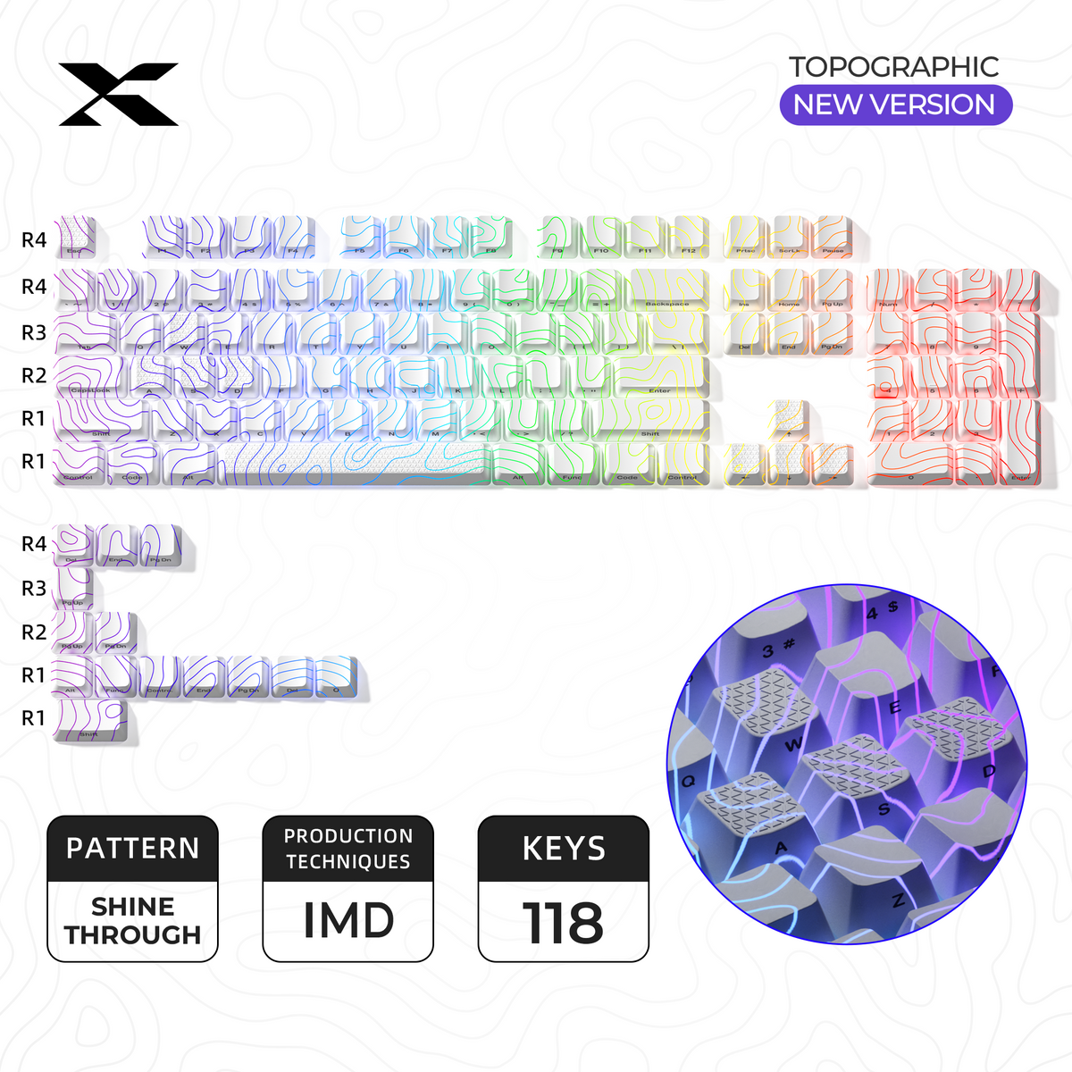 XVX IMD Spider Web Shine-Through OEM Profile 118-Key Keycap Set