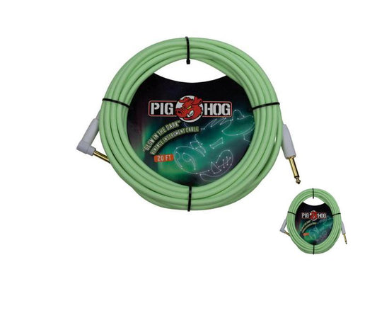 New - PIG HOG PCH20GLOR GLOW IN THE DARK INSTRUMENT CABLES, RIGHT ANGLE 20FT