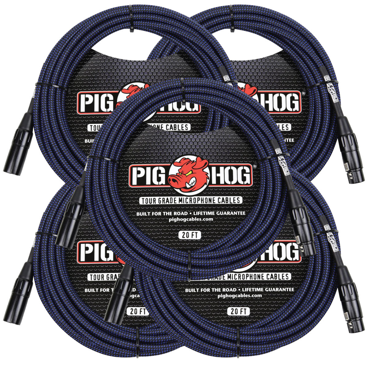 5 Pack Pig Hog Black & Blue High Performance Woven XLR Microphone 20ft Cable PHM20BBL Lifetime Warra