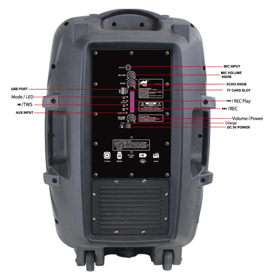 Bluetooth Portable 15 inch Party Speaker with Disco Light Naxa