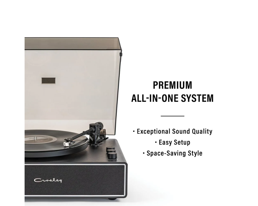 Crosley CR6046A Stave Bluetooth Turntable with Built-in Speakers, Black-NEW