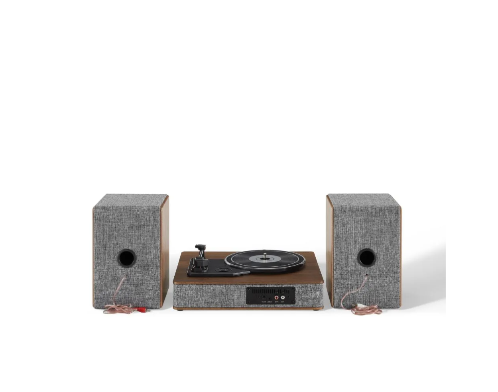 Crosley Aria Shelf System CR7020A With 3 Speed Turntable + Built-in Bluetooth, Gray -NEW