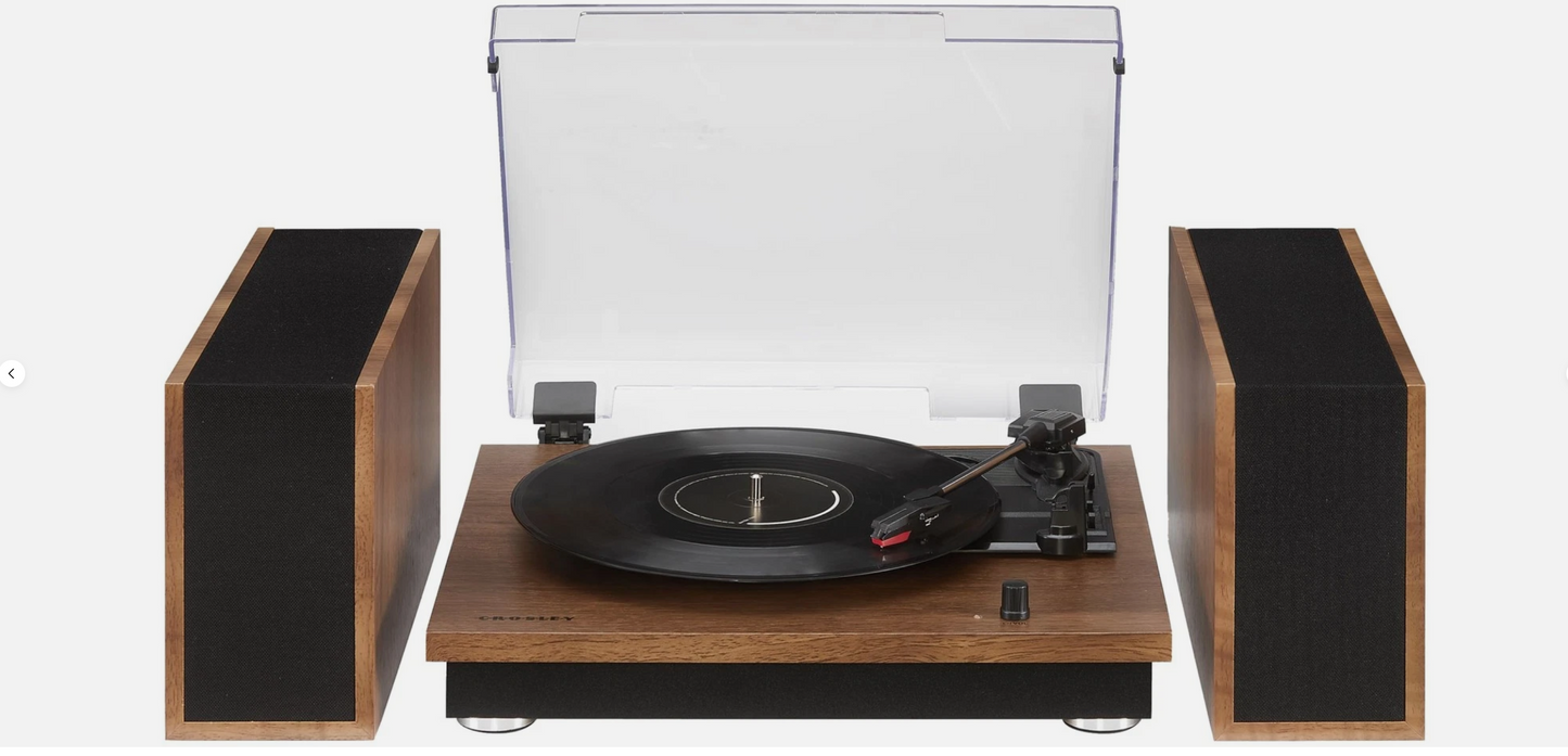 Crosley CR7502A-WA Riff 3-Speed Record Player With Speakers - Walnut-NEW