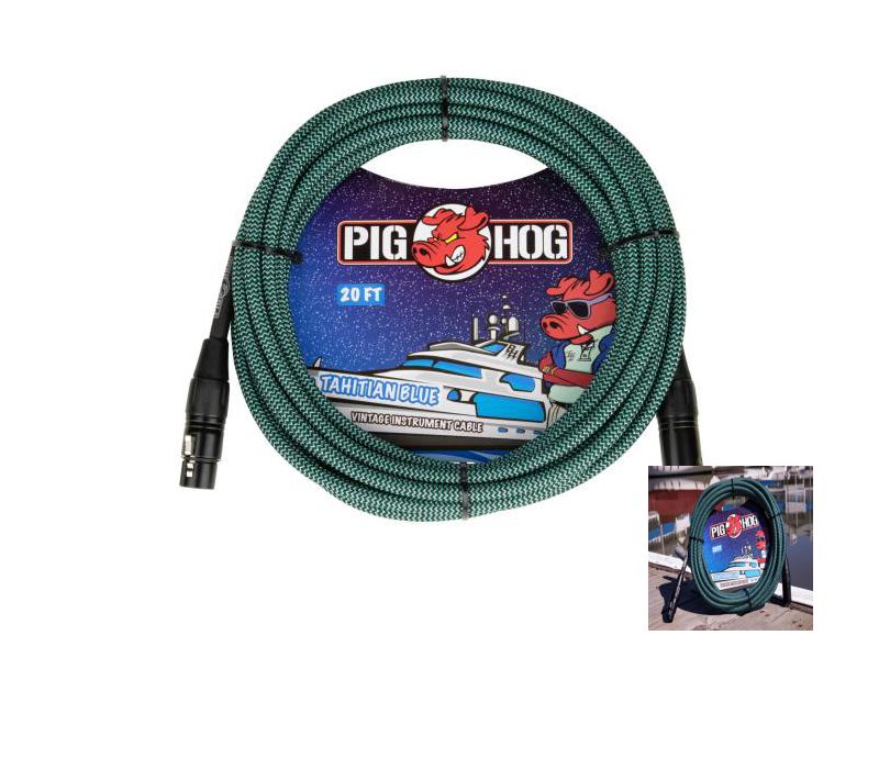 New - PIG HOG PHM20TAB "TAHITIAN BLUE" WOVEN MIC CABLE, 20FT XLR