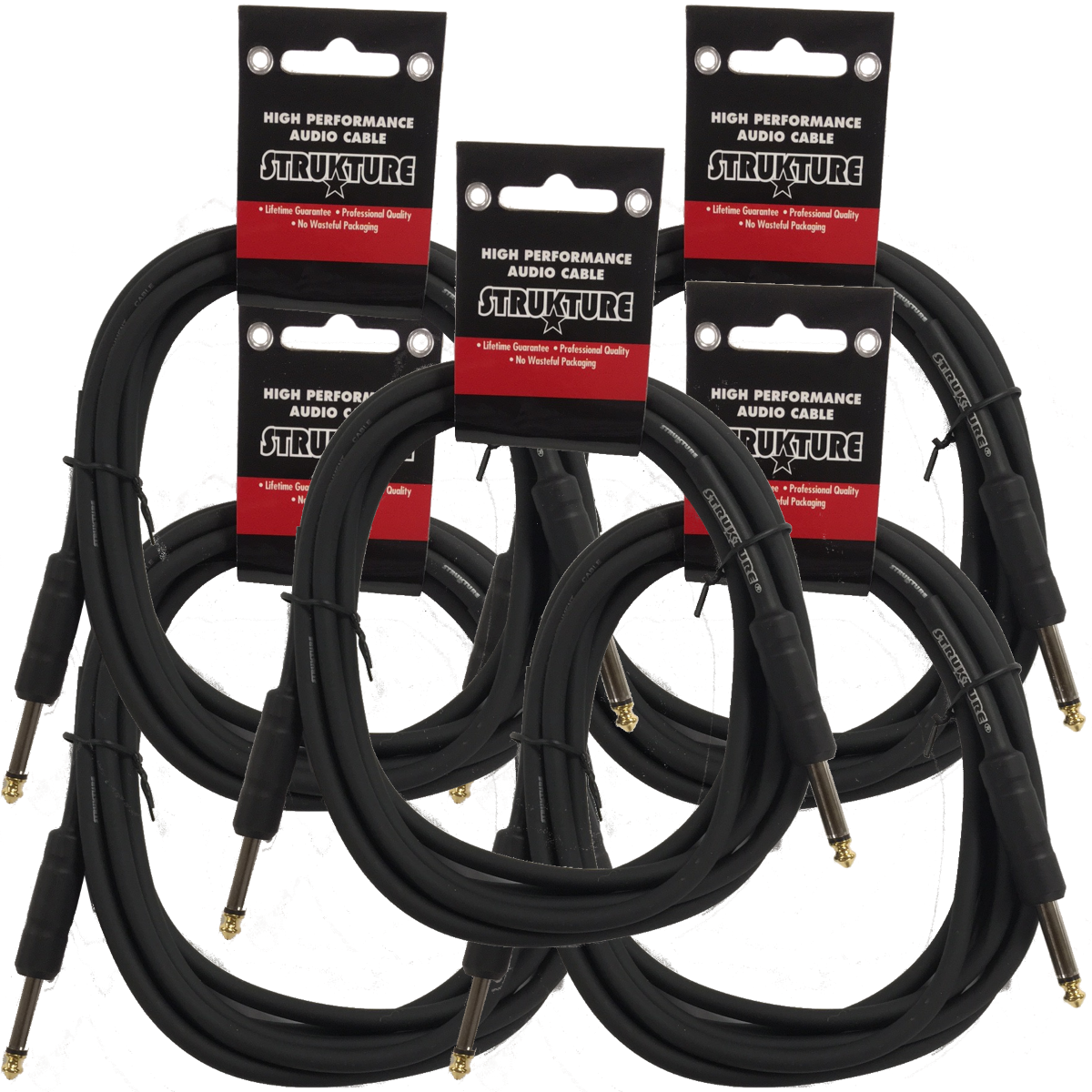 5 PACK Black Strukture 6ft Instrument Cable Thick ABS sleeve SC06 Lifetime Warranty!