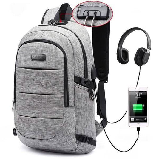 Anti Theft Waterproof Backpack with USB Charging Port and Headphone Interface Classic