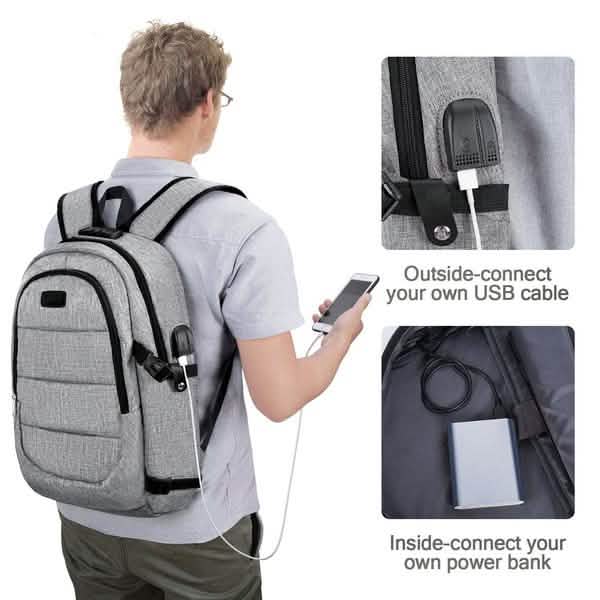 Anti Theft Waterproof Backpack with USB Charging Port and Headphone Interface Classic