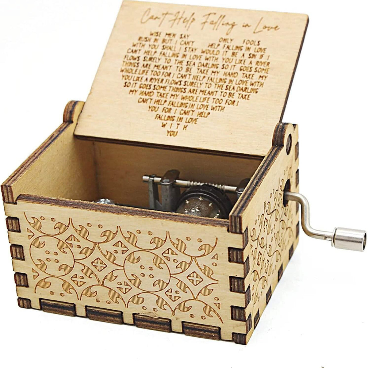 Antique Engraved Hand-Operated Musical Box Can't Help Falling in Love