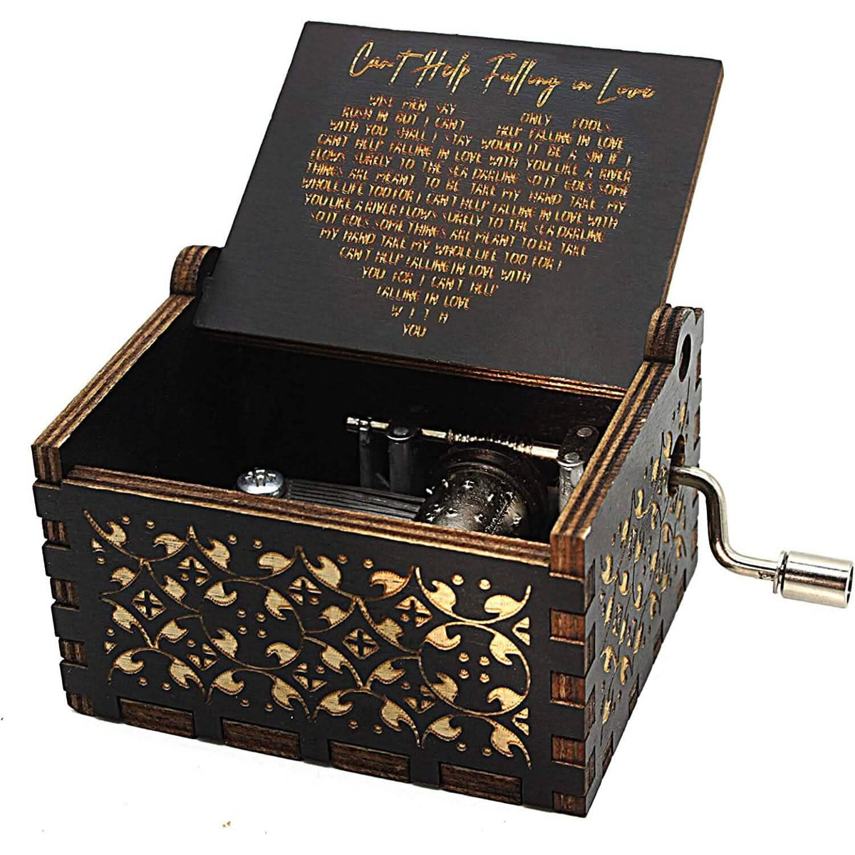 Antique Engraved Hand-Operated Musical Box Can't Help Falling in Love