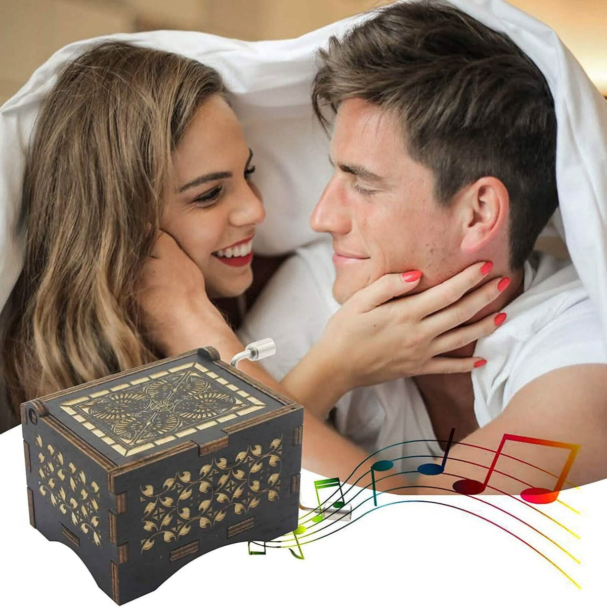 Antique Engraved Hand-Operated Musical Box Can't Help Falling in Love