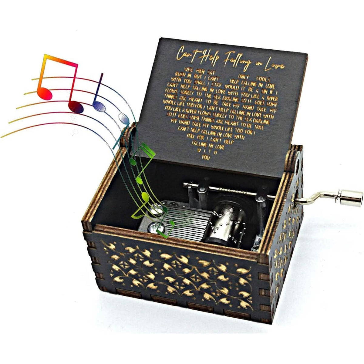 Antique Engraved Hand-Operated Musical Box Can't Help Falling in Love