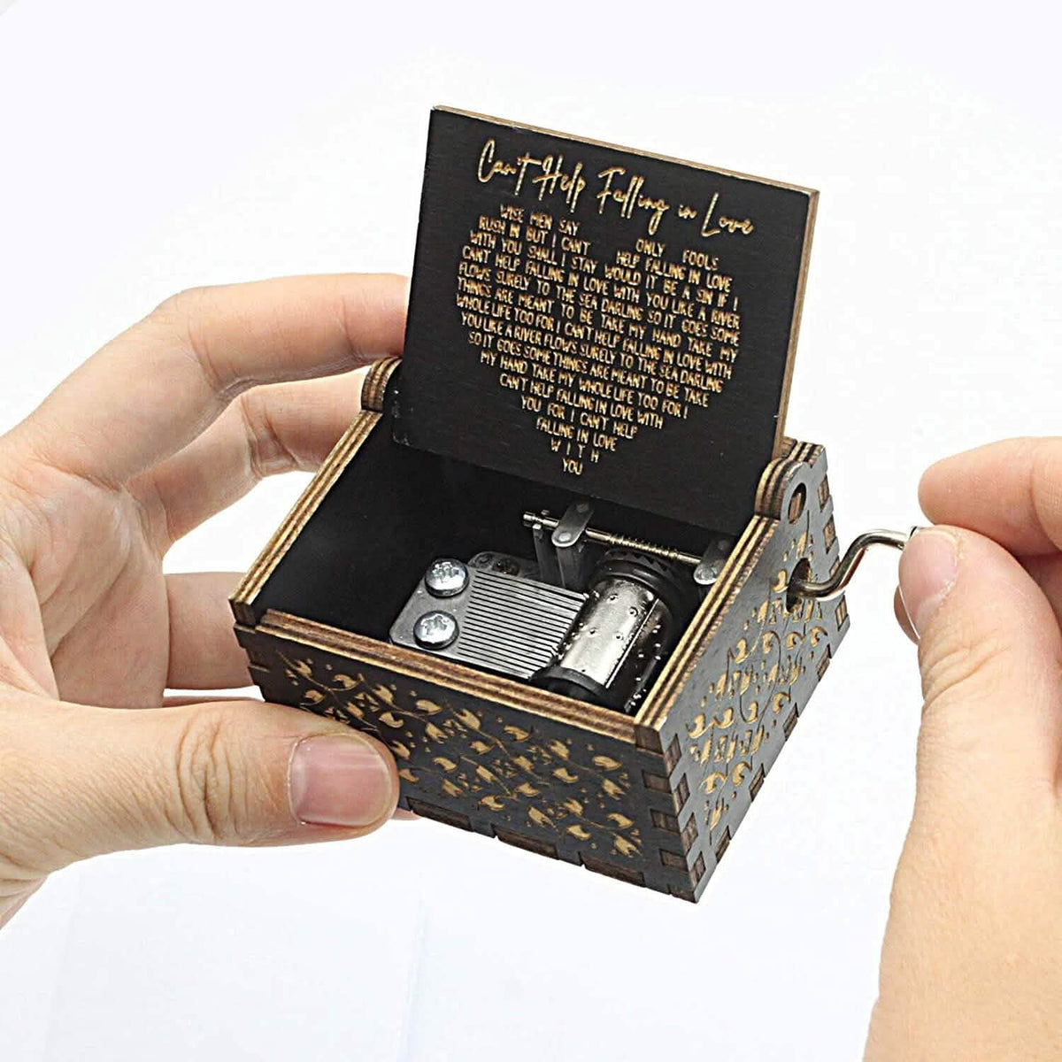 Antique Engraved Hand-Operated Musical Box Can't Help Falling in Love