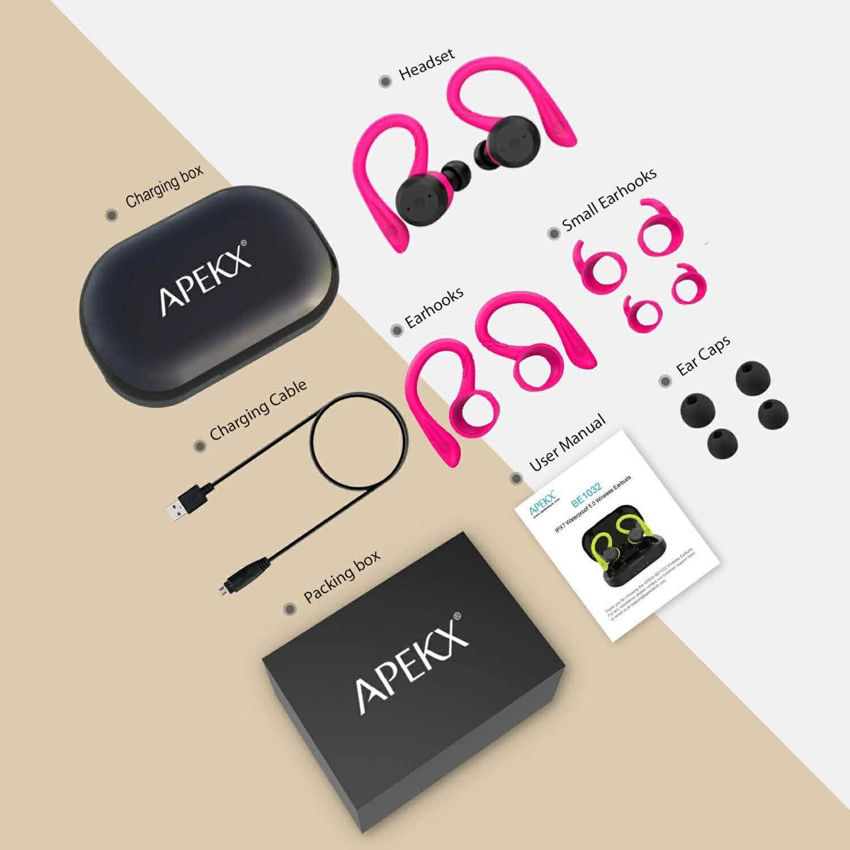 Bluetooth Headphones IPX7 True Wireless Earbuds APEKX