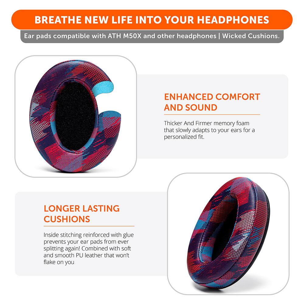 ATH M50X Replacement Earpads Thick PU Leather Headphone Cushions