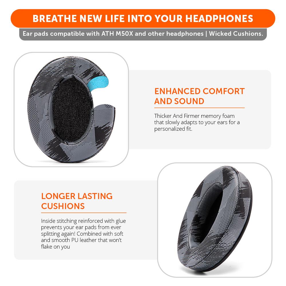 ATH M50X Replacement Earpads Thick PU Leather Headphone Cushions