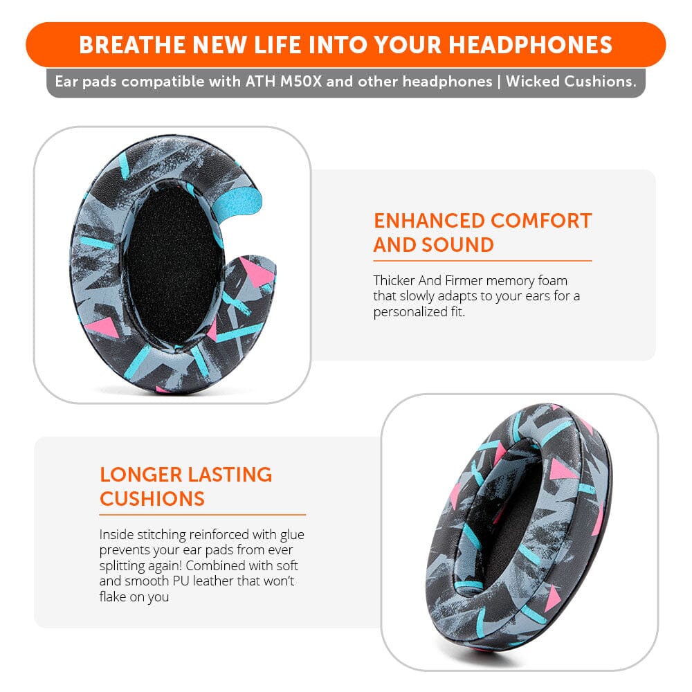 ATH M50X Replacement Earpads Thick PU Leather Headphone Cushions