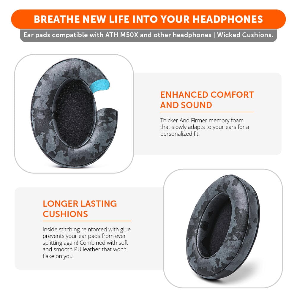 ATH M50X Replacement Earpads Thick PU Leather Headphone Cushions