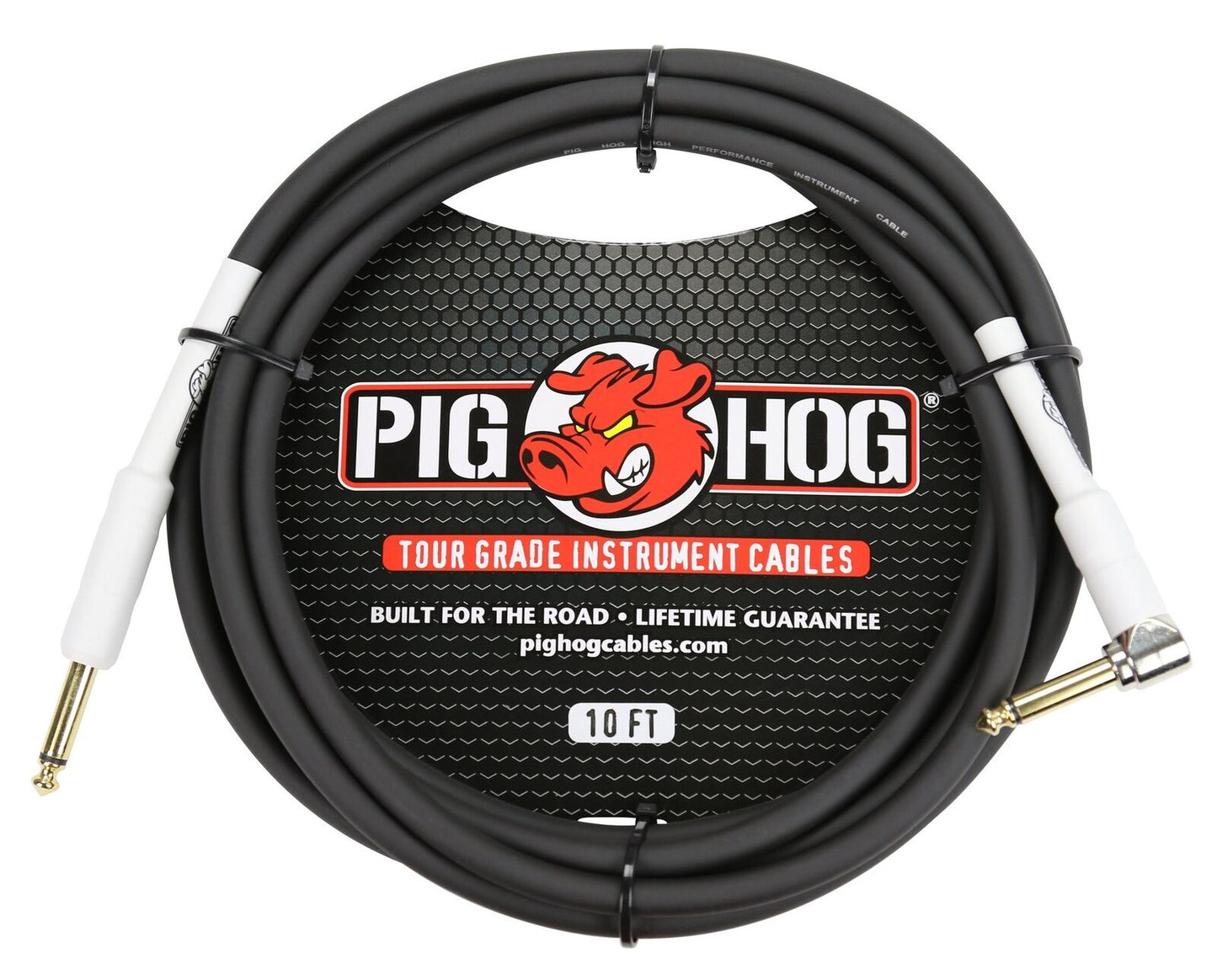 6 Pack Pig Hog PH10R Tour Grade 1/4" TS Straight to Right Angle Instrument Cable - 10'