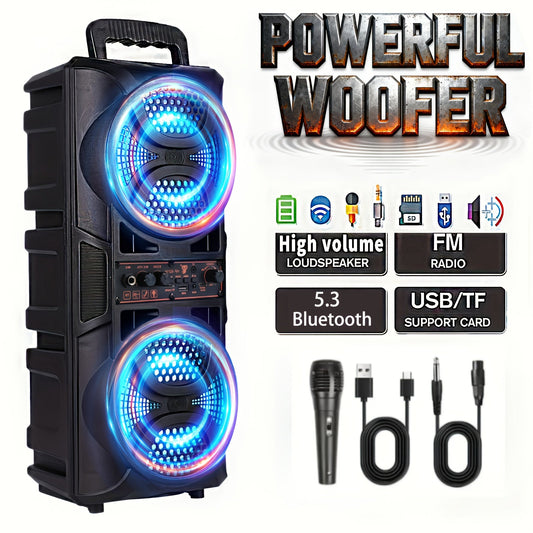 Portable Bluetooth Speaker Dual 6.5" LED Woofers with Subwoofer Bass and Microphone