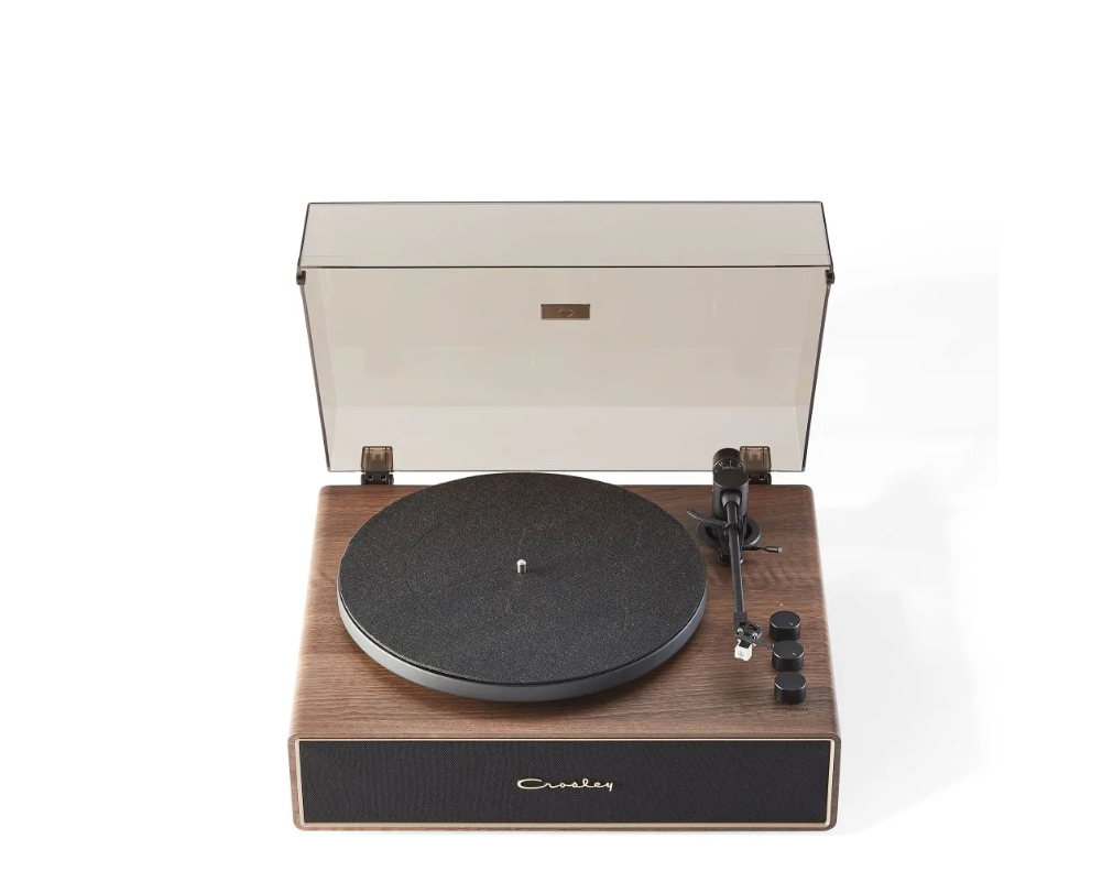 Crosley CR6046A 2-Speed Stave Turntable Record Player - Walnut and Gold-NEW