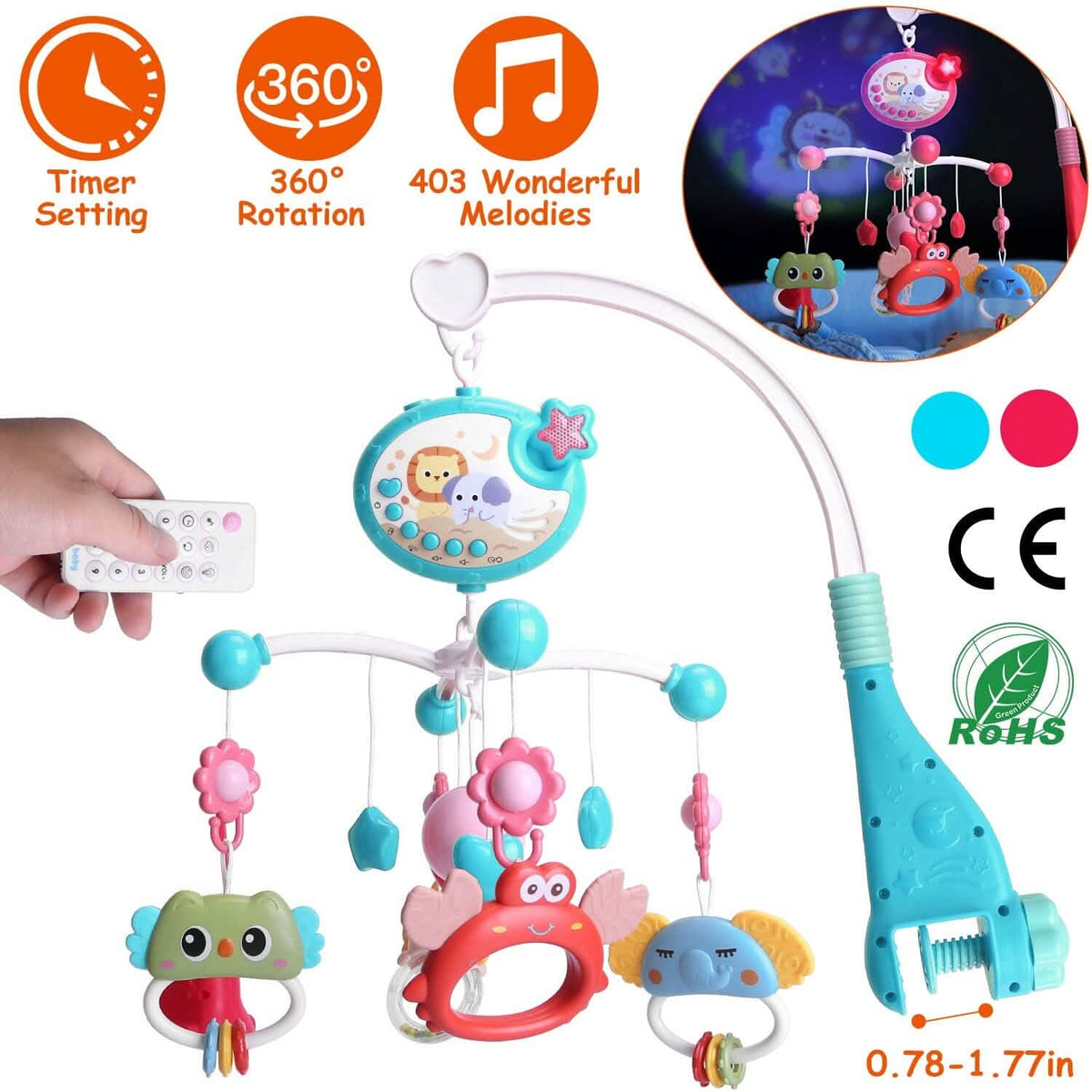 Musical Rotating Baby Crib Bed Bell Mobile with Star Projection