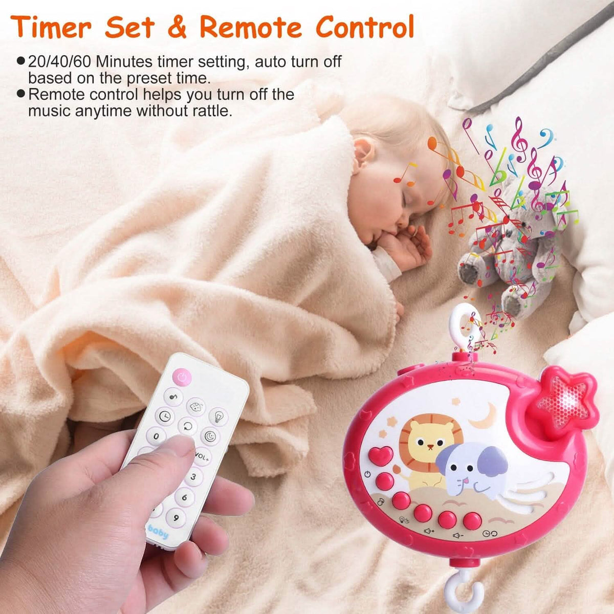 Musical Rotating Baby Crib Bed Bell Mobile with Star Projection