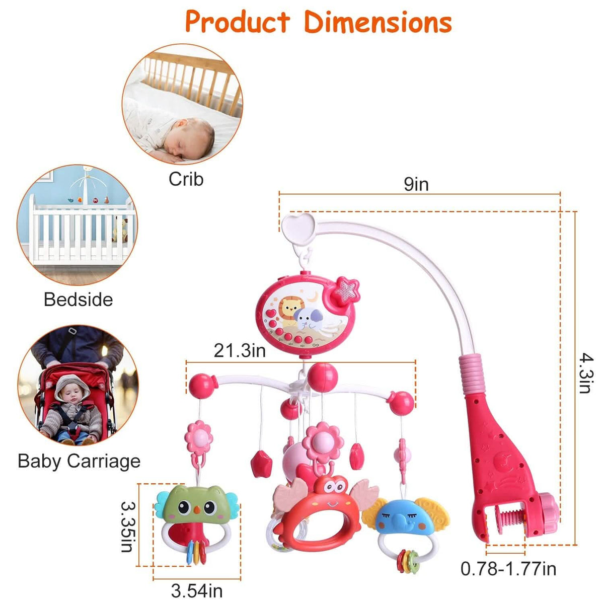 Musical Rotating Baby Crib Bed Bell Mobile with Star Projection