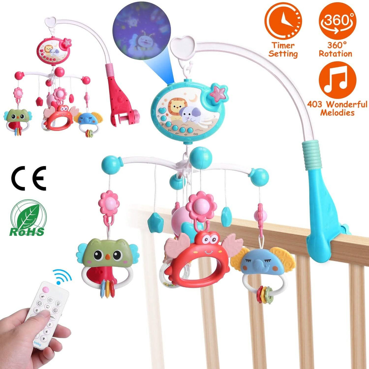 Musical Rotating Baby Crib Bed Bell Mobile with Star Projection