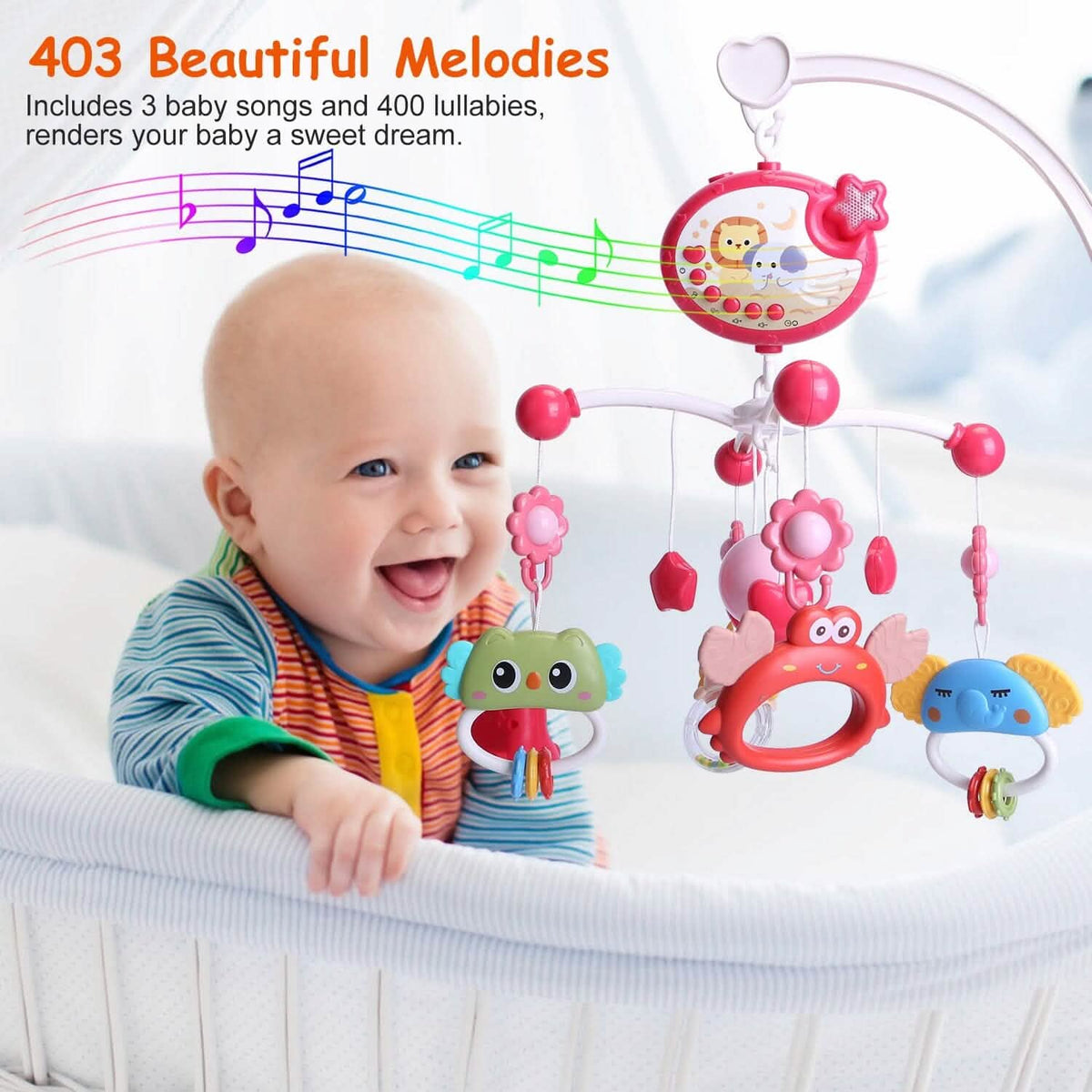 Musical Rotating Baby Crib Bed Bell Mobile with Star Projection