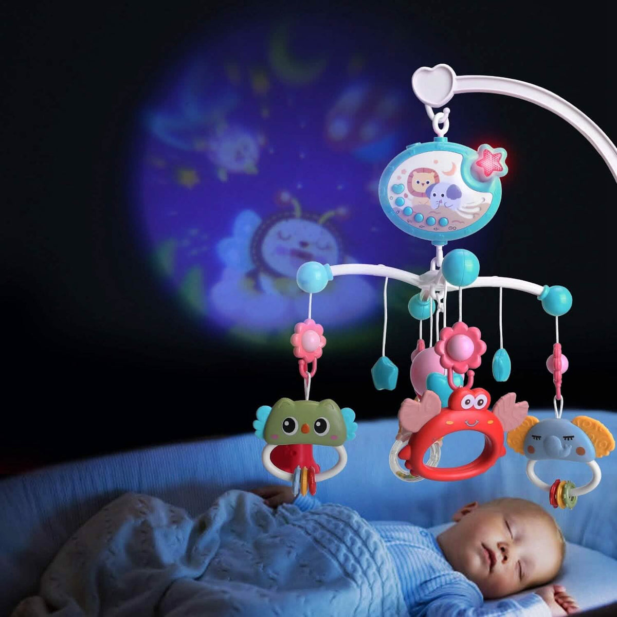 Musical Rotating Baby Crib Bed Bell Mobile with Star Projection