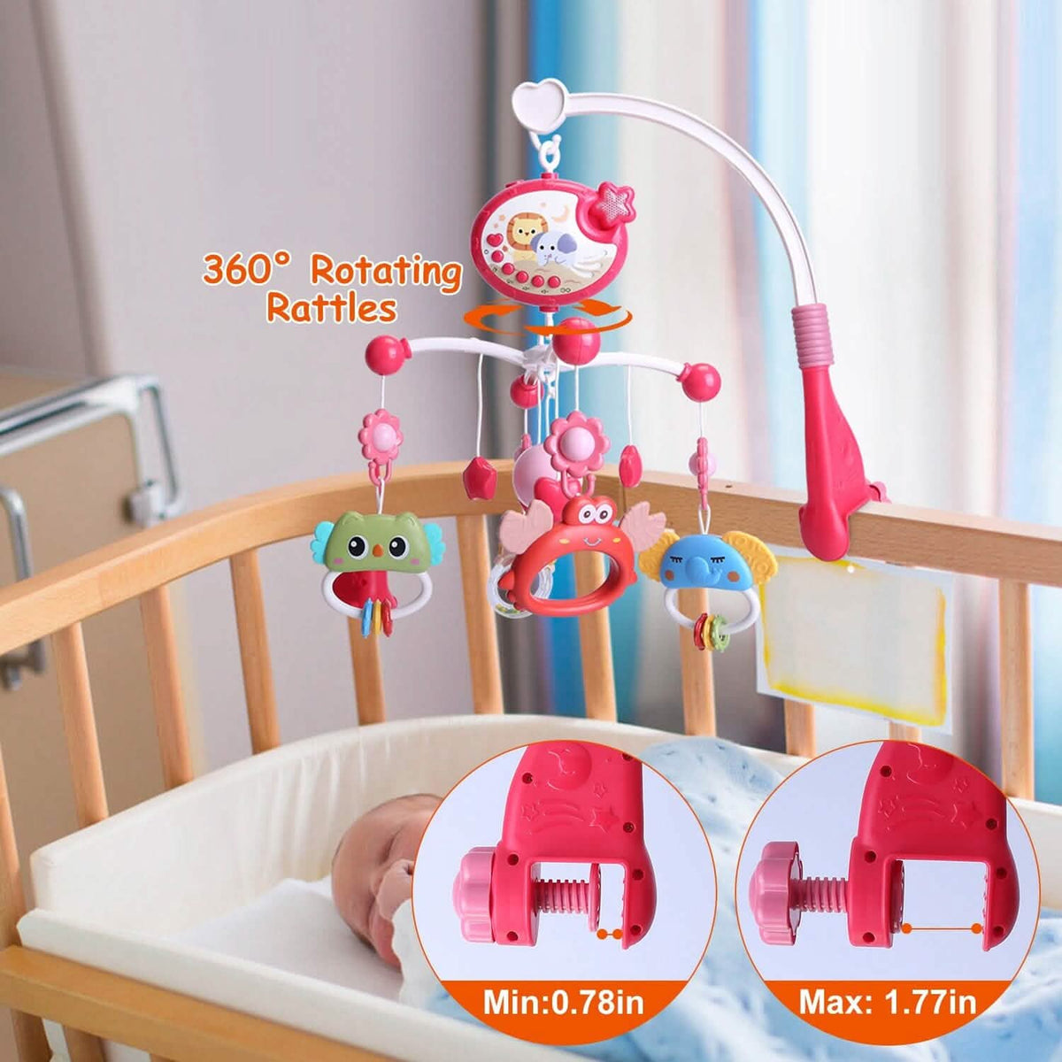 Musical Rotating Baby Crib Bed Bell Mobile with Star Projection