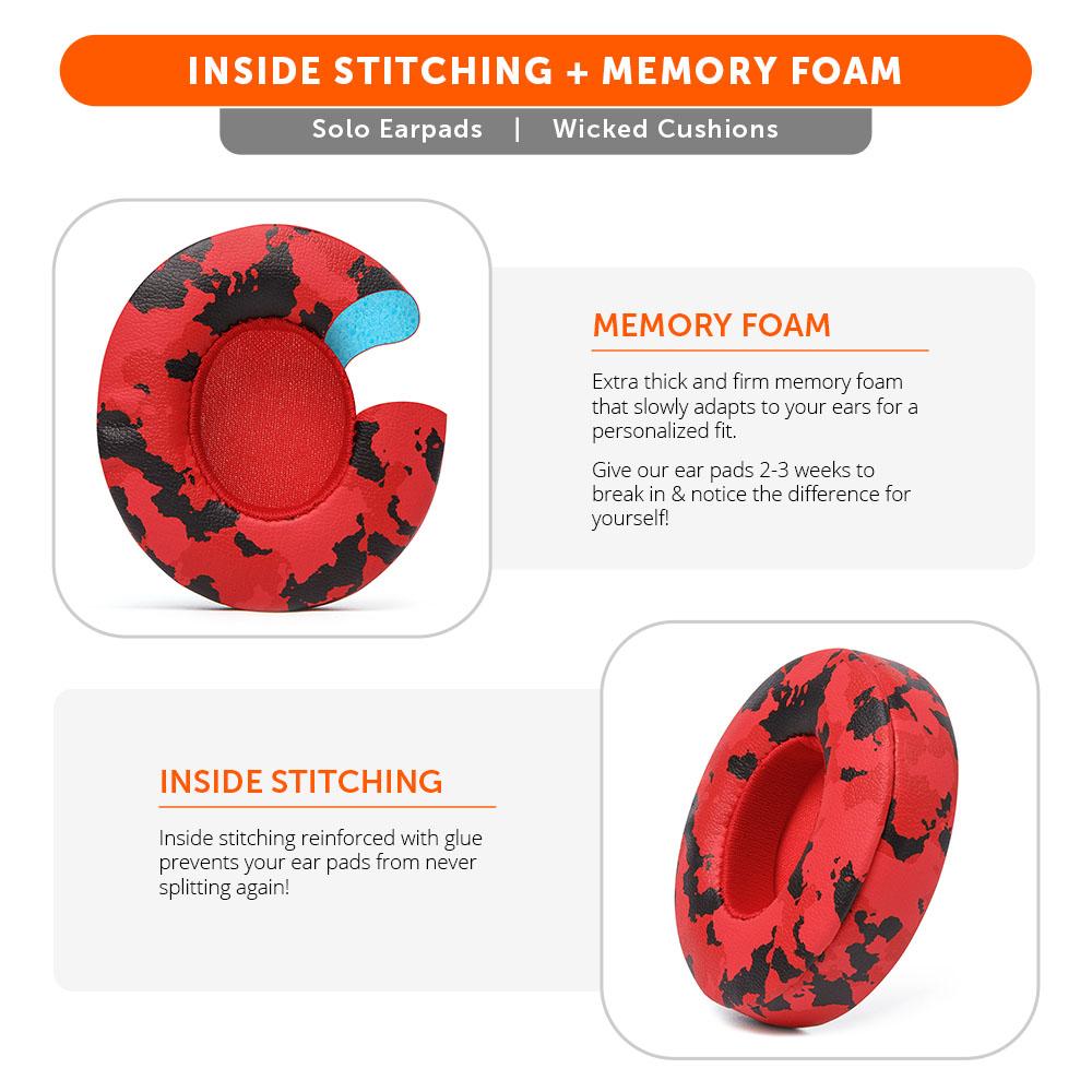 Beats Solo Replacement Earpads Thick Memory Foam Cushions by Wicked Cushions