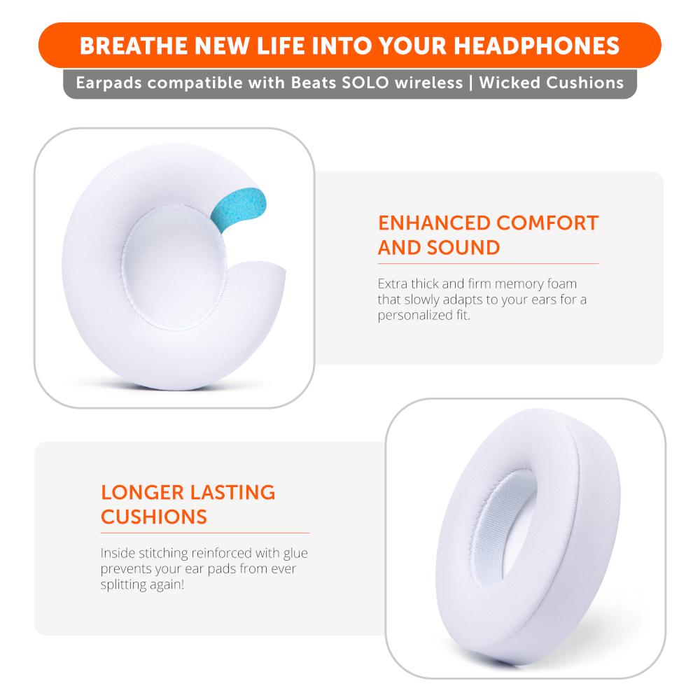 Beats Solo Replacement Earpads Thick Memory Foam Cushions by Wicked Cushions
