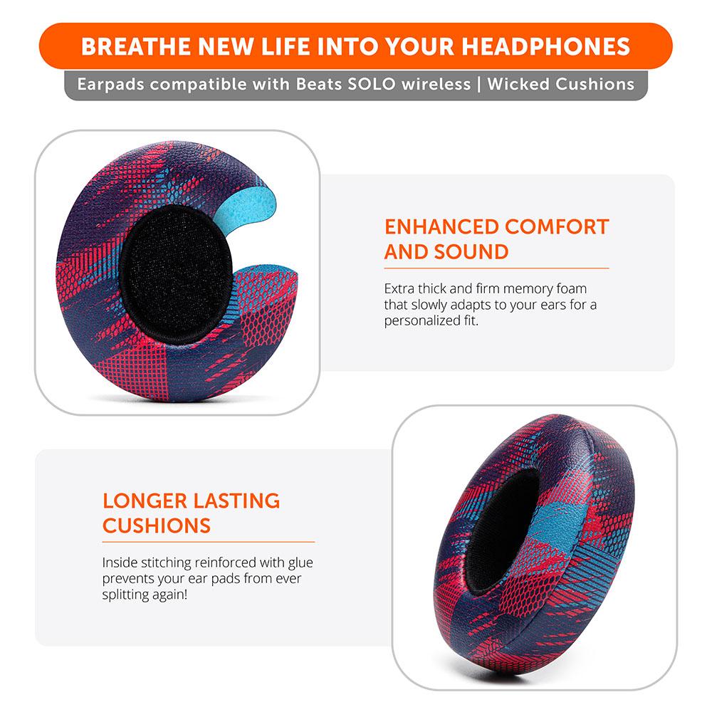 Beats Solo Replacement Earpads Thick Memory Foam Cushions by Wicked Cushions