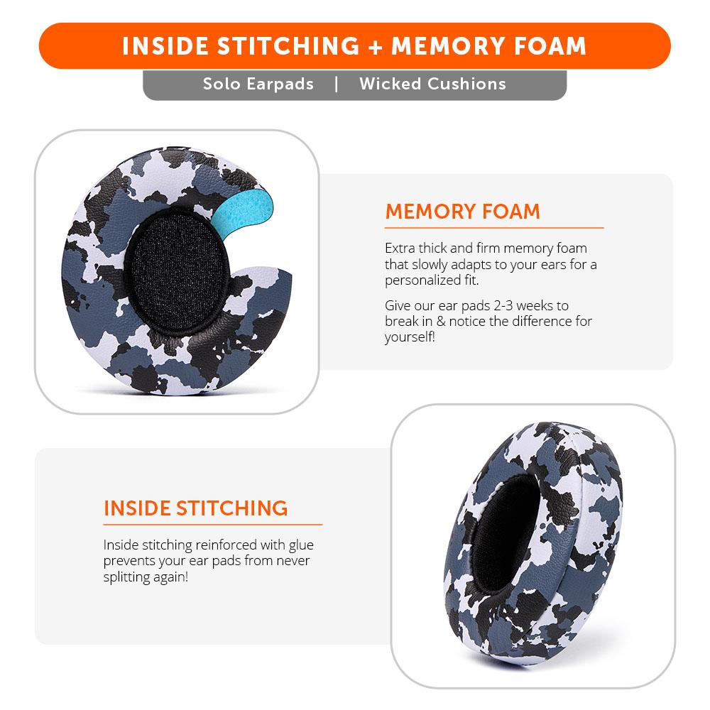 Beats Solo Replacement Earpads Thick Memory Foam Cushions by Wicked Cushions
