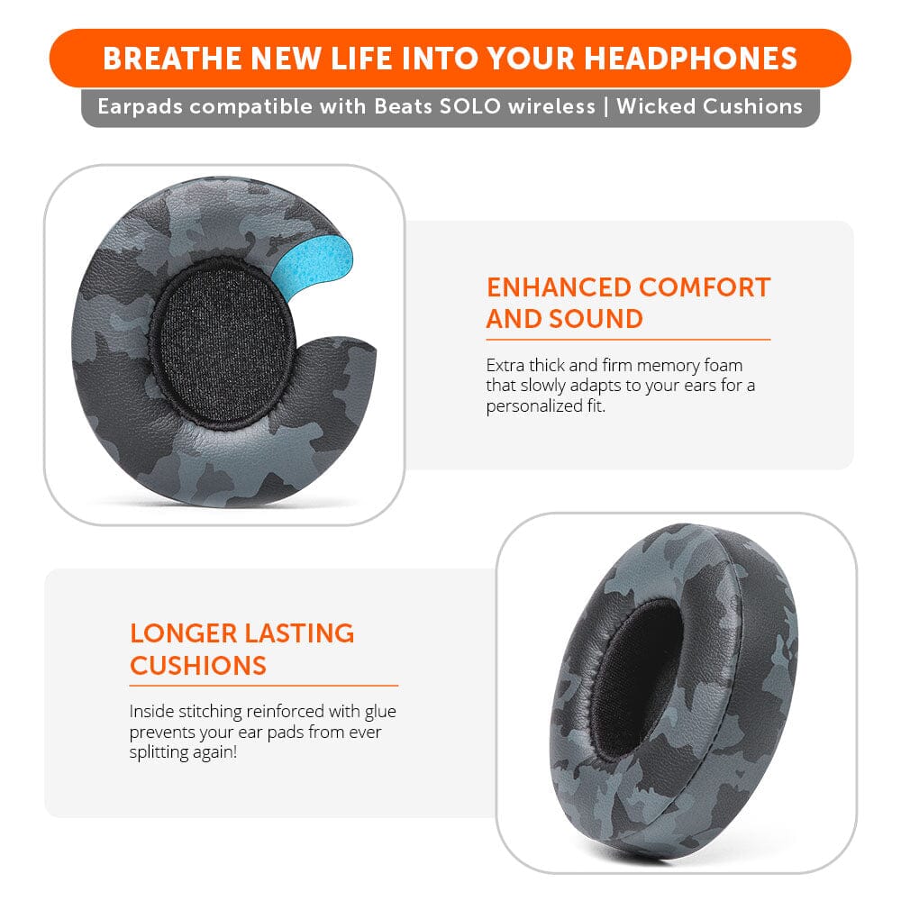 Beats Solo Replacement Earpads Thick Memory Foam Cushions by Wicked Cushions