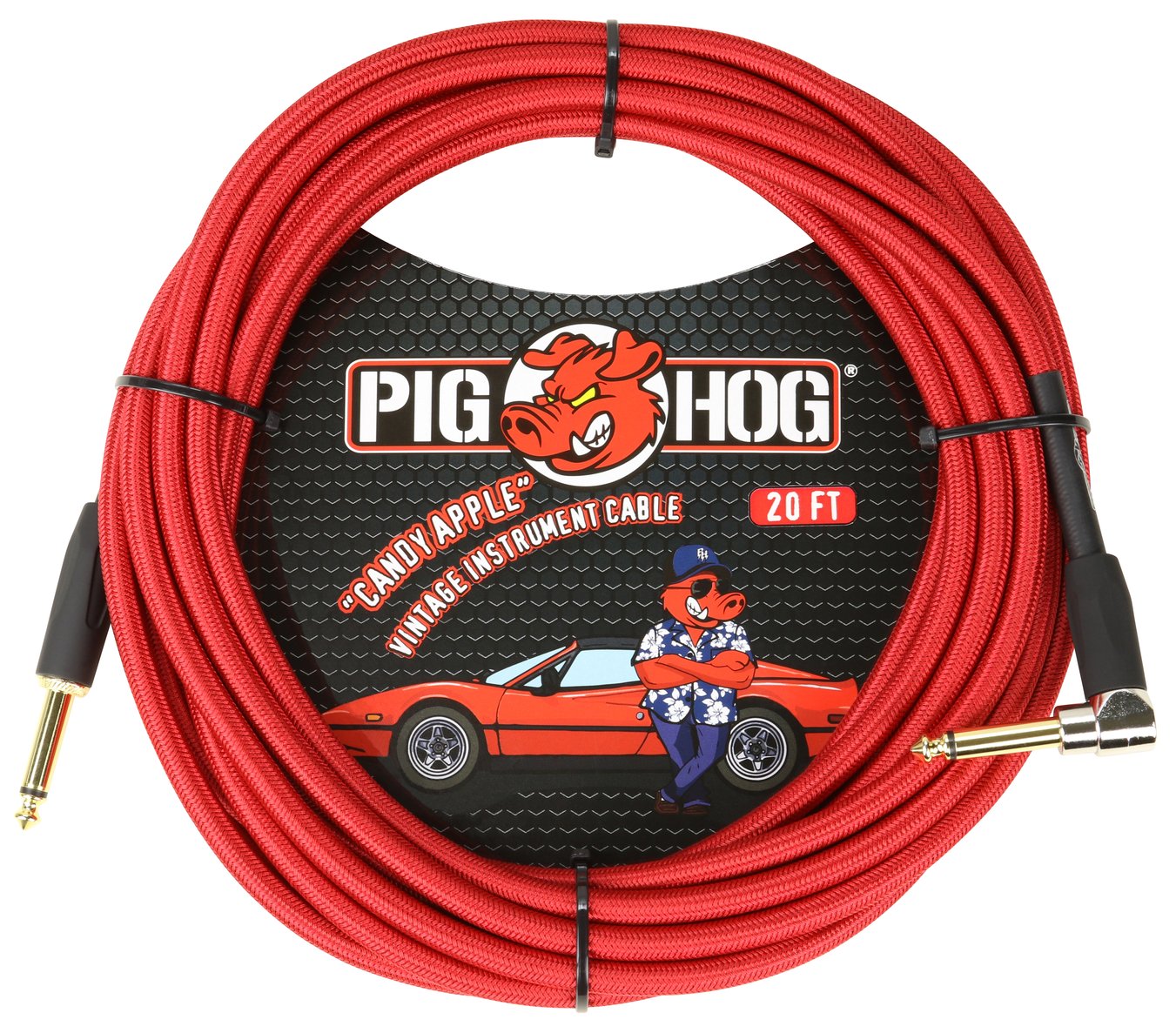 5 Pack Pig Hog 20ft 1/4 Candy Apple Red Guitar Ins Cable Cord Right-Angle PCH20CAR