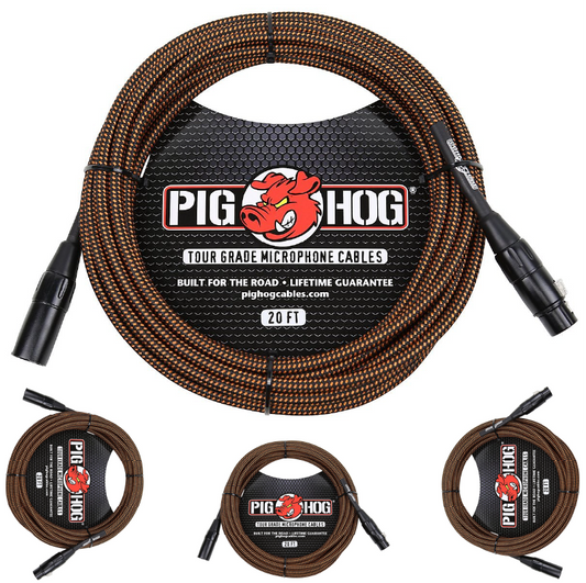 Pig Hog PHM20ORG Black & Orange Woven Microphone Cable, 20ft XLR - NEW