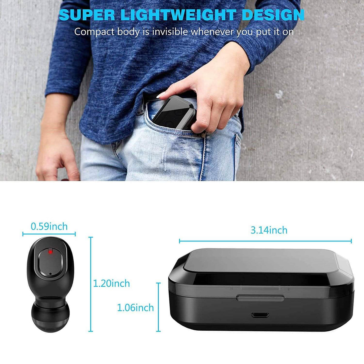 Bluetooth 5.0 Wireless Earbuds 2000mAh Charging Case Stereo Headphones