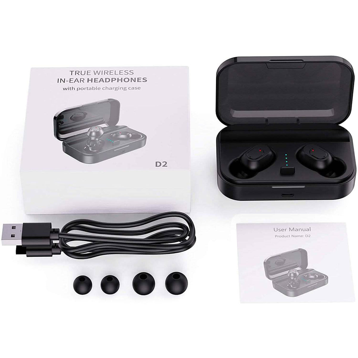 Bluetooth 5.0 Wireless Earbuds 2000mAh Charging Case Stereo Headphones