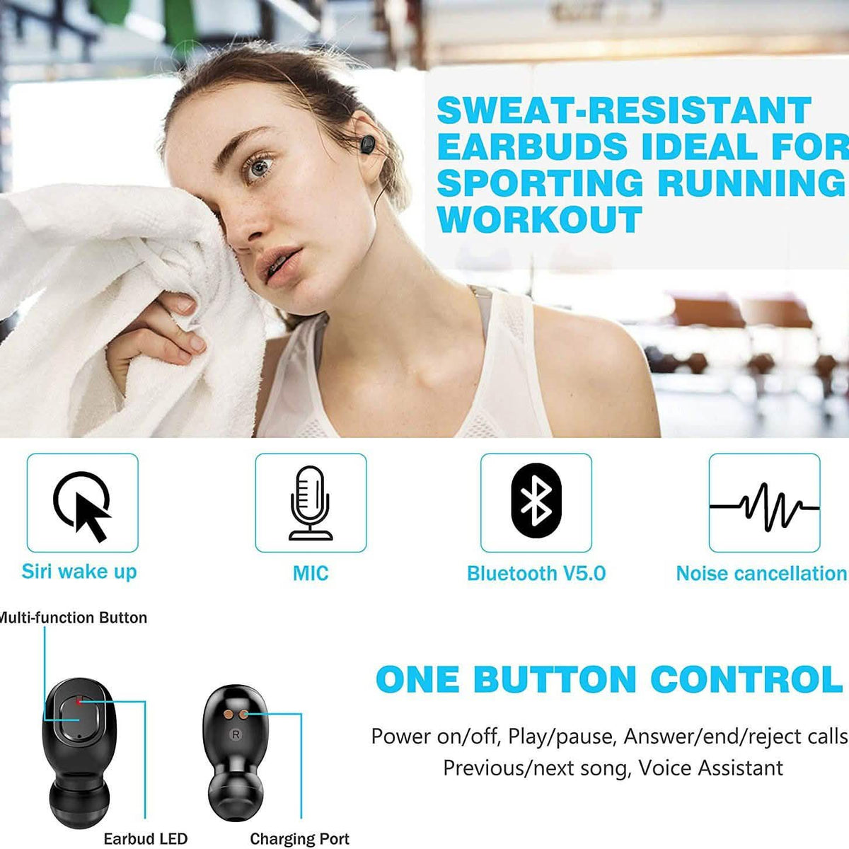 Bluetooth 5.0 Wireless Earbuds 2000mAh Charging Case Stereo Headphones