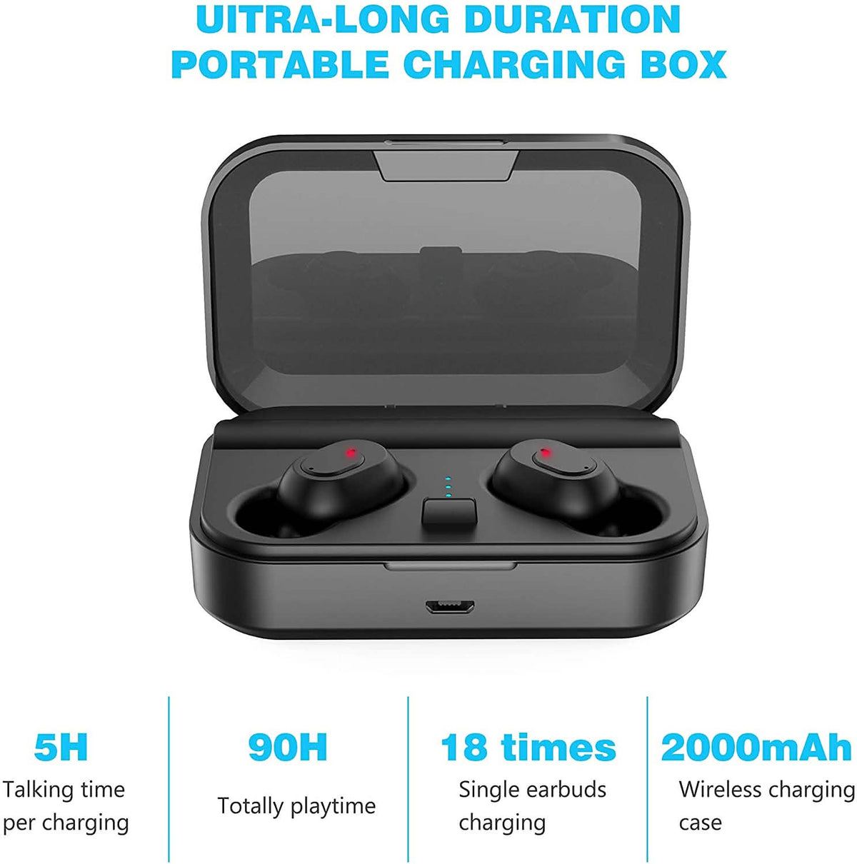 Bluetooth 5.0 Wireless Earbuds 2000mAh Charging Case Stereo Headphones
