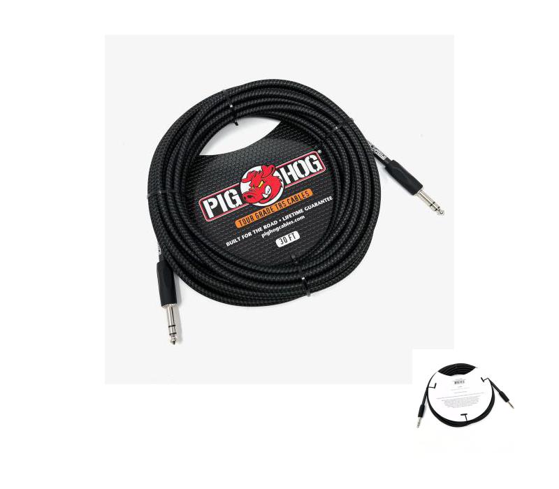 New - PIG HOG PTRS30BK VINTAGE SERIES “BLACK WOVEN” TRS CABLE, 30 FT